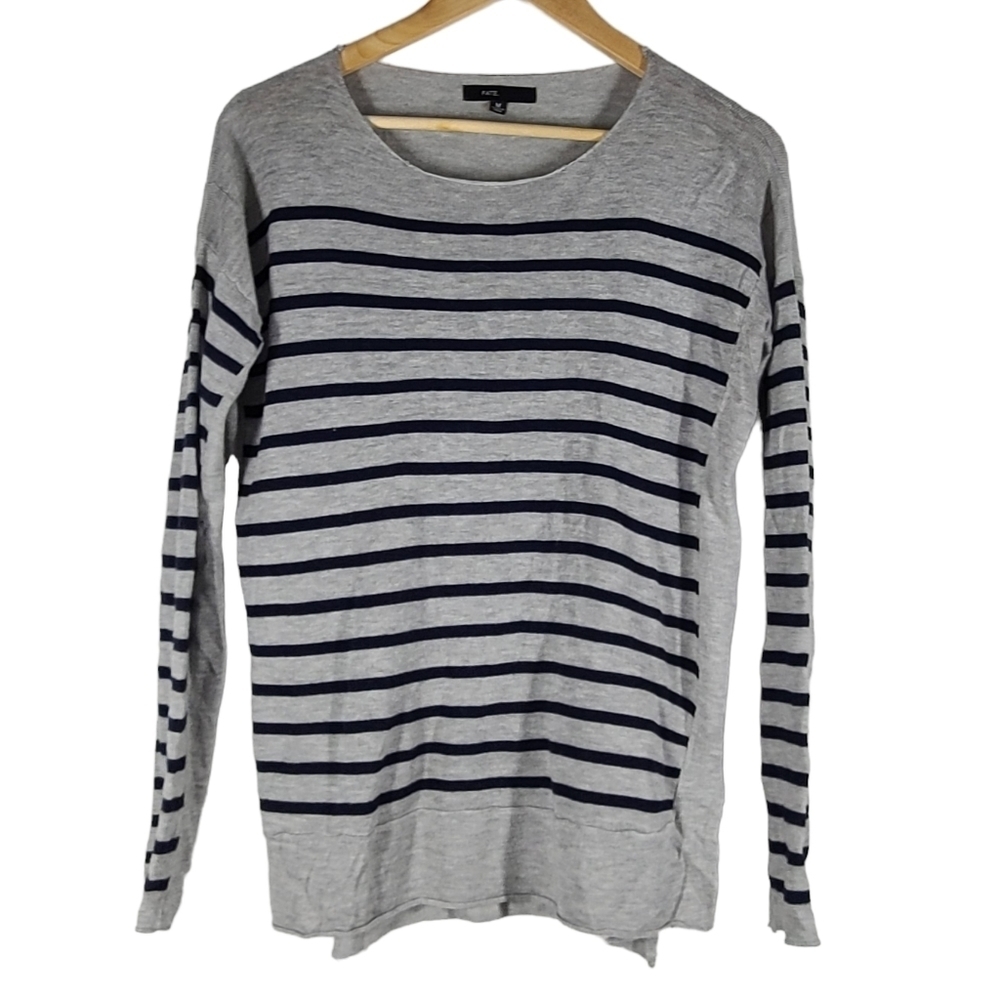 Fate thin gray w navy striped Thin Womens sweater wool blend M